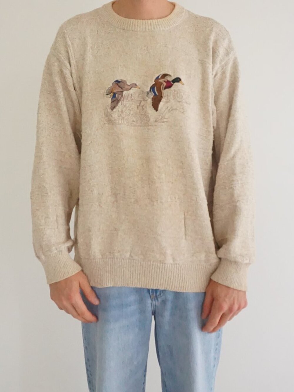 Penmans Beige Mallard Ducks Hunting Outdoors Cottage Wildlife Canadian Sweater L